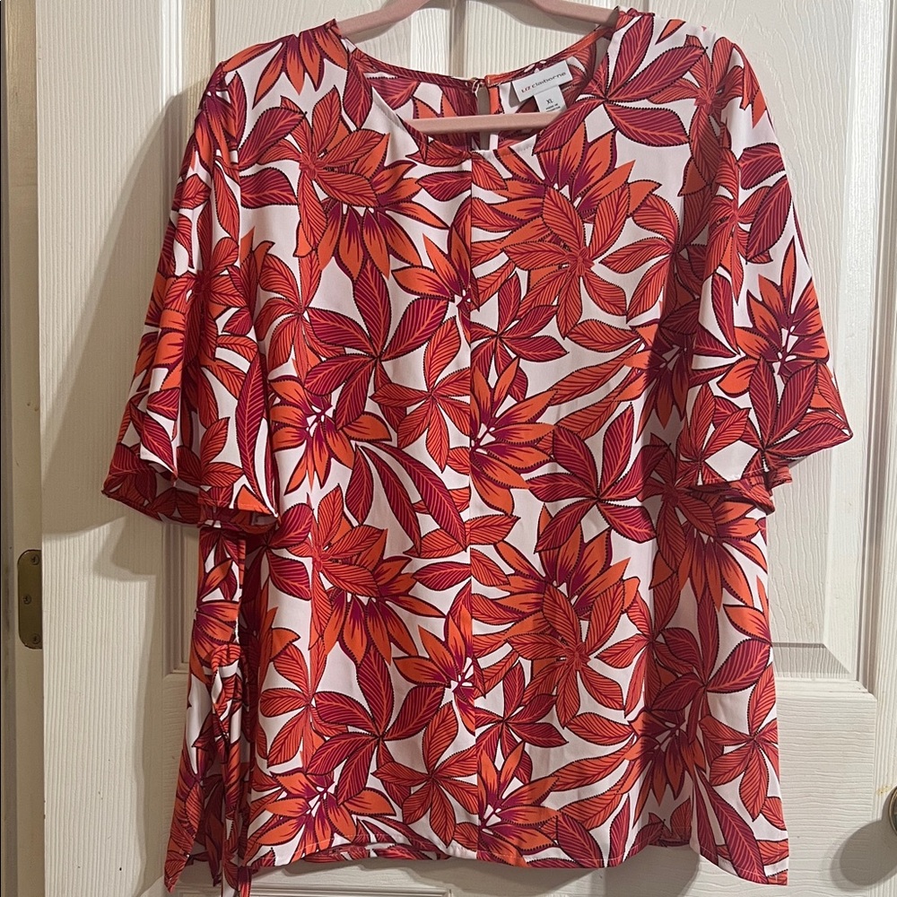 Liz Claiborne Red and Orange Floral Blouse